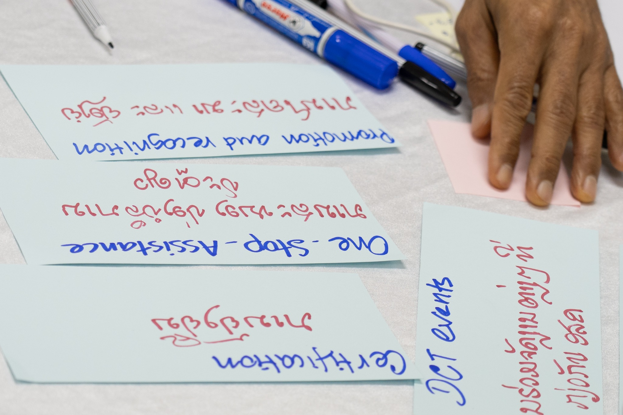 Workshop cards capturing participant ideas