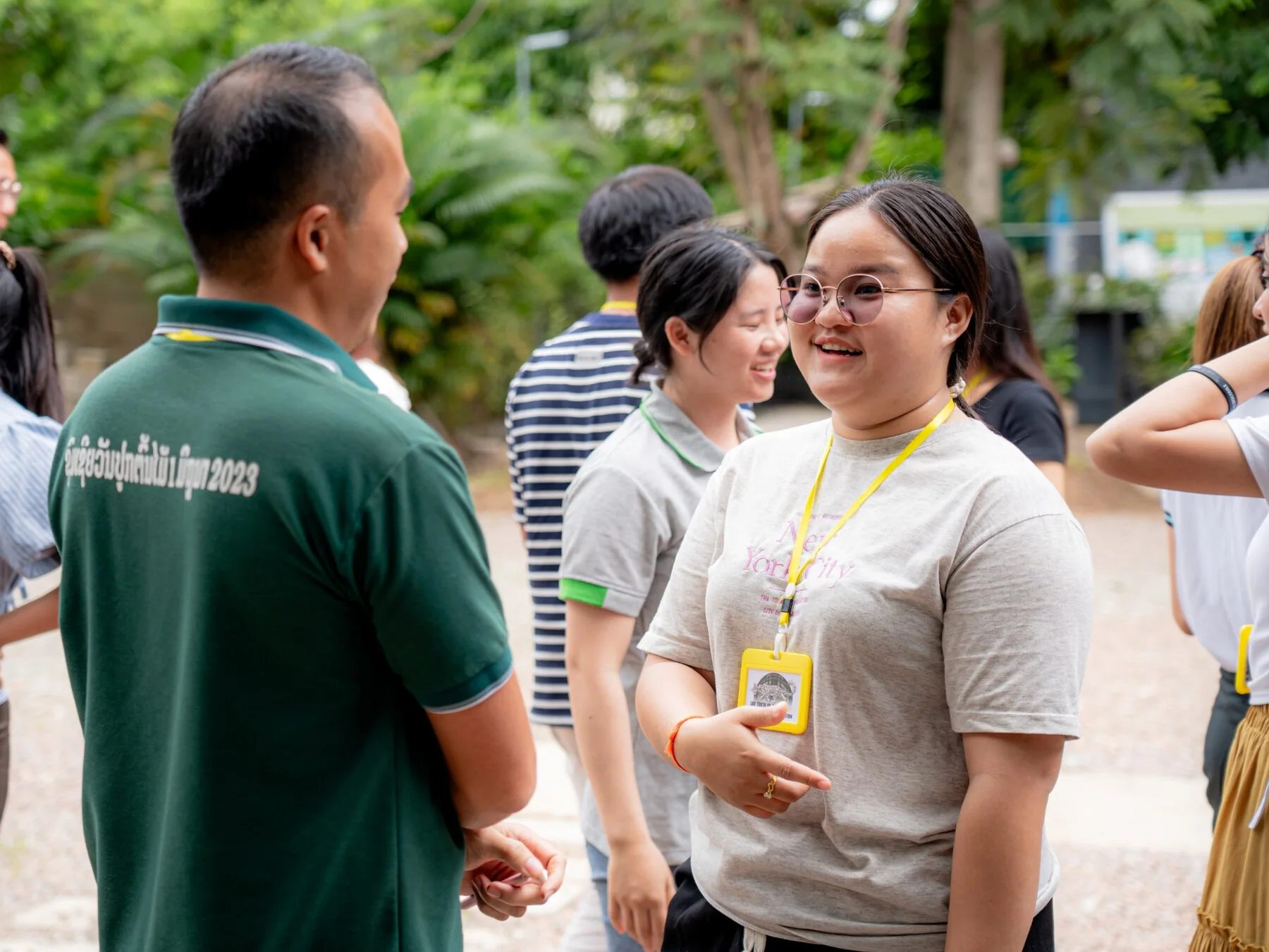 Young conservation leaders exchanging ideas outdoors