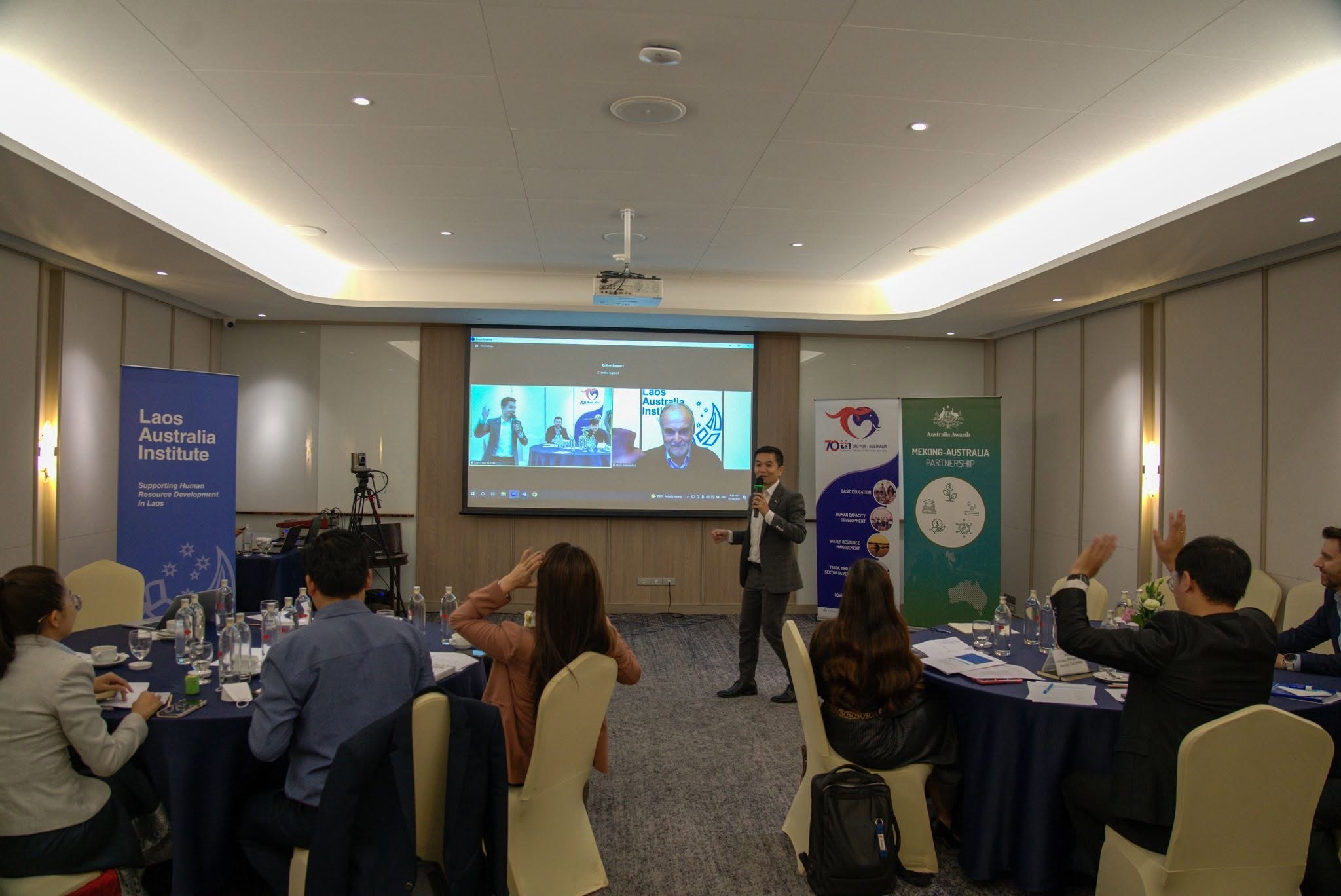 Katalyst co-facilitating a strategic analysis program in Vientiane with an Australian specialist joining remotely